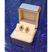0.48 Ct.Tw. Emerald Natural Diamond Halo Earrings, 14K Yellow Gold Life Style