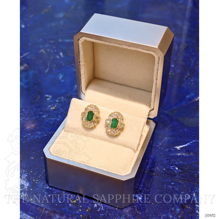 0.48 Ct.Tw. Emerald Natural Diamond Halo Earrings, 14K Yellow Gold