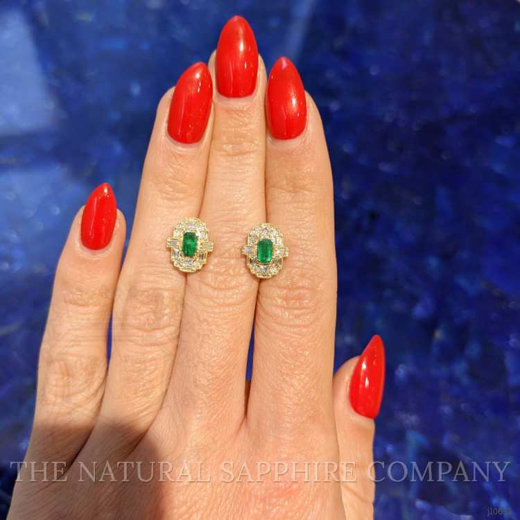 0.48 Ct.Tw. Emerald Natural Diamond Halo Earrings, 14K Yellow Gold