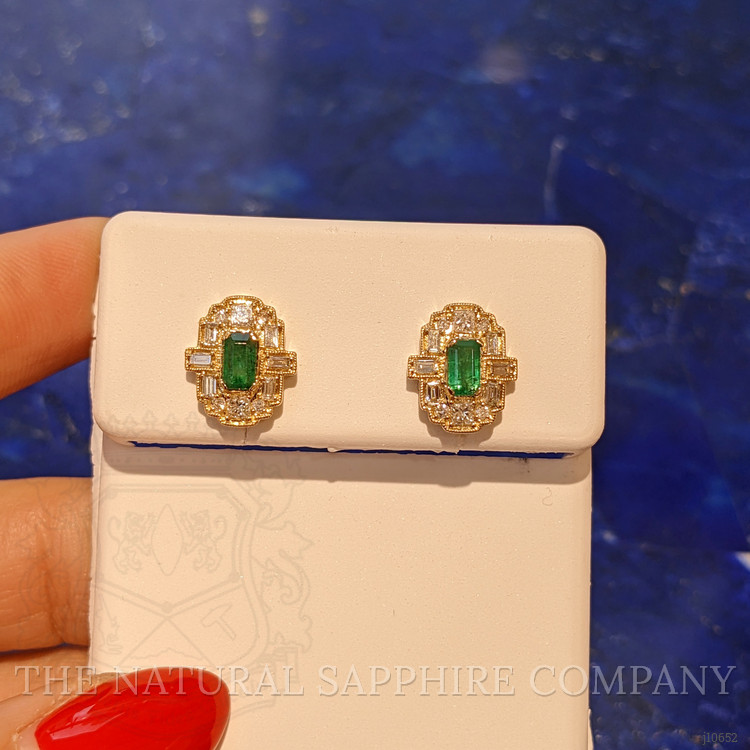 0.48 Ct.Tw. Emerald Natural Diamond Halo Earrings, 14K Yellow Gold