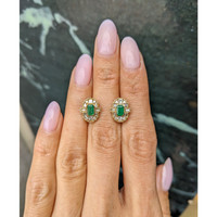0.48&nbsp;Ct.Tw.Total Carat Weight Emerald and Natural Diamond Studs Earrings, 14K Yellow Gold Life Style