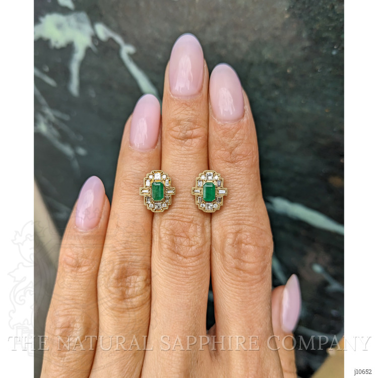 0.48 Ct.Tw. Emerald and Natural Diamond Studs Earrings, 14K Yellow Gold