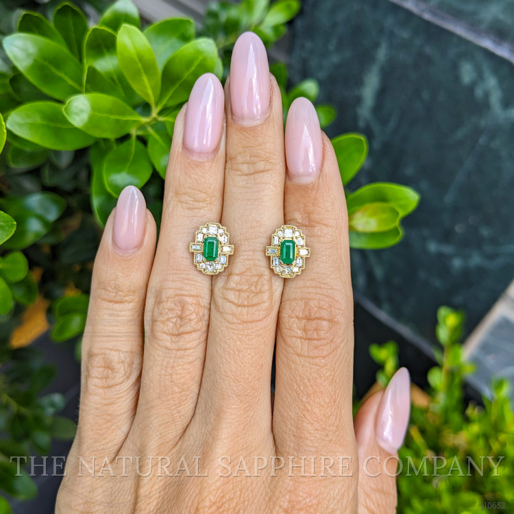 0.48 Ct.Tw. Emerald and Natural Diamond Studs Earrings, 14K Yellow Gold