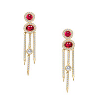 0.66 Ct.Tw. Ruby Natural Diamond Halo Earrings, 14K Yellow Gold Image