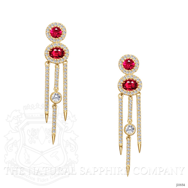 0.66 Ct.Tw. Ruby Natural Diamond Halo Earrings, 14K Yellow Gold