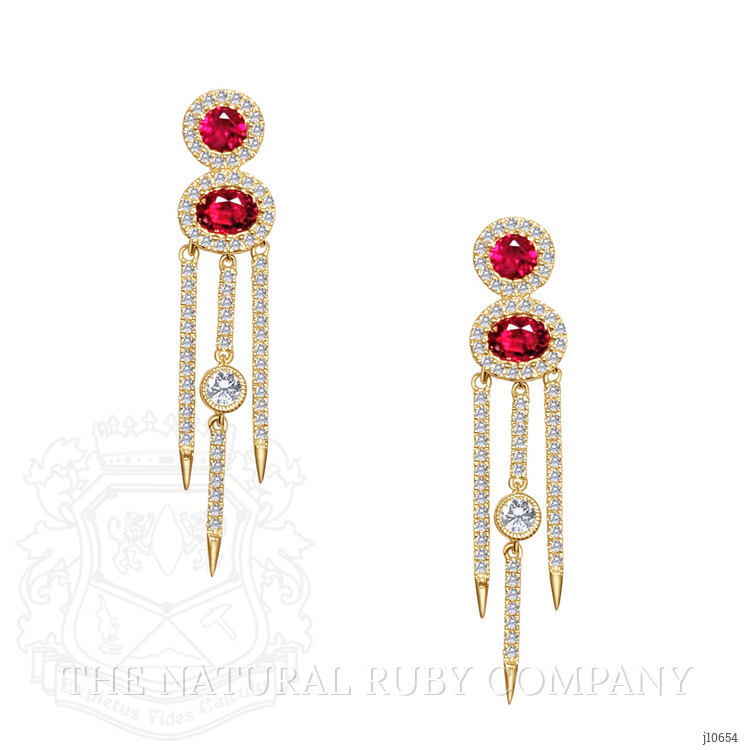 0.66 Ct.Tw. Ruby Natural Diamond Halo Earrings, 14K Yellow Gold