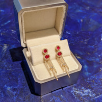 0.66 Ct.Tw. Ruby Natural Diamond Halo Earrings, 14K Yellow Gold Image