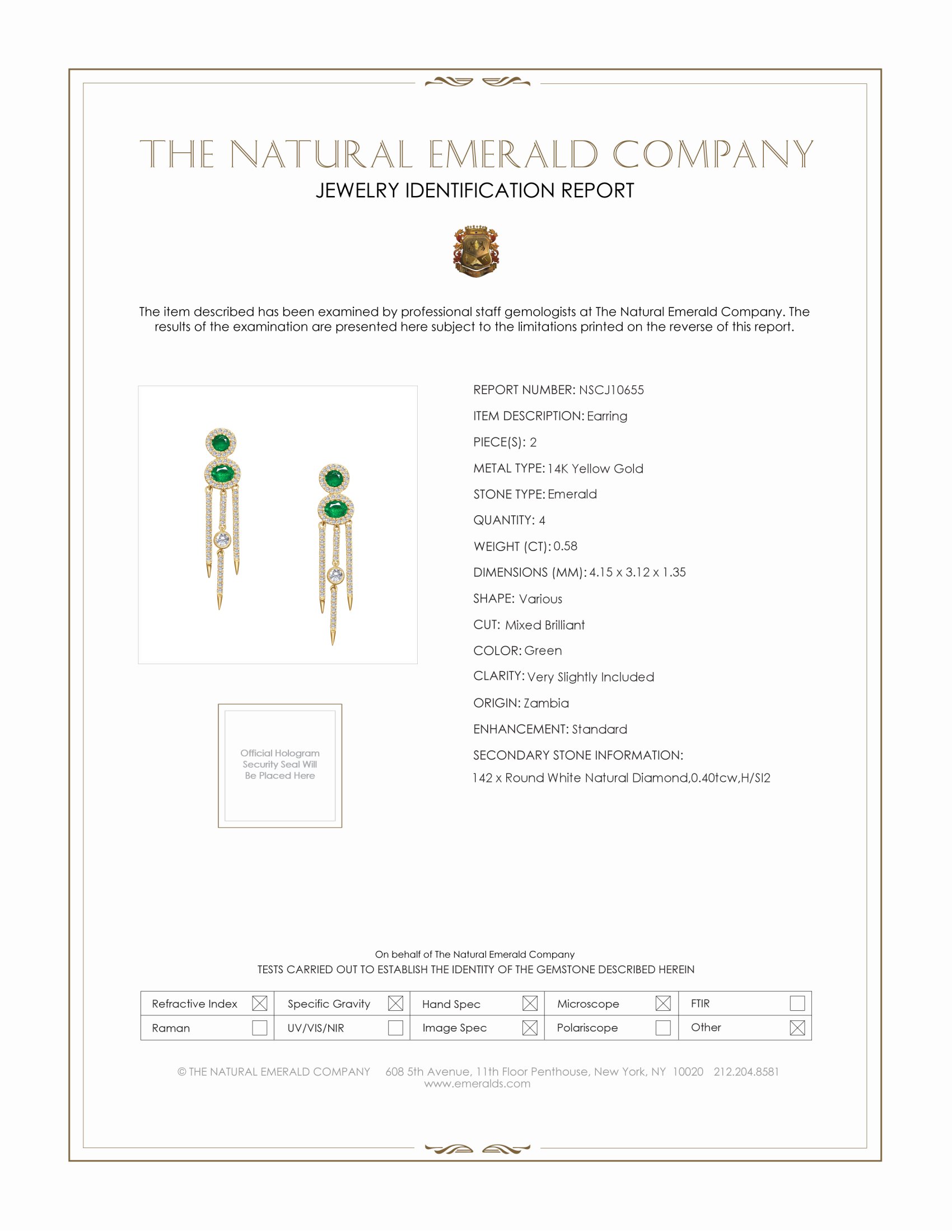 0.58 Ct.Tw. Emerald and Natural Diamond Halo Earrings, 14K Yellow Gold