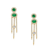 0.58 Ct.Tw. Emerald Natural Diamond Halo Earrings, 14K Yellow Gold Image