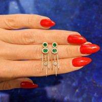 0.58 Ct.Tw. Emerald Natural Diamond Halo Earrings, 14K Yellow Gold Life Style