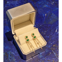 0.58 Ct.Tw. Emerald Natural Diamond Halo Earrings, 14K Yellow Gold Life Style