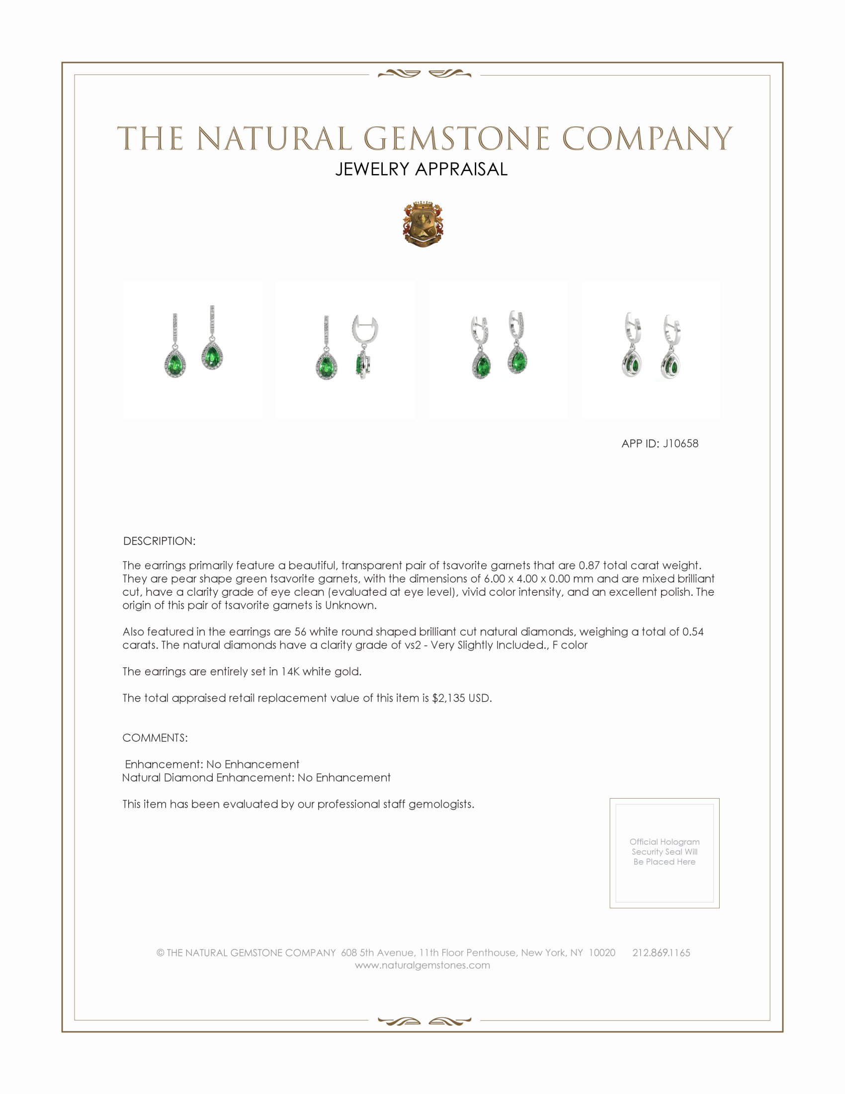 0.87 Ct.Tw. Tsavorite Garnet Natural Diamond Halo Earrings, 14K White Gold
