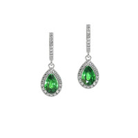 0.87 Ct.Tw. Tsavorite Garnet Natural Diamond Halo Earrings, 14K White Gold Video