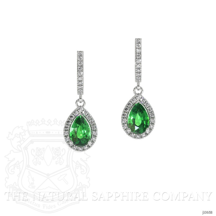 0.87 Ct.Tw. Tsavorite Garnet Natural Diamond Halo Earrings, 14K White Gold