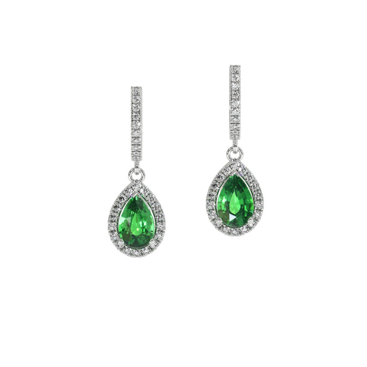 0.87 Ct.Tw. Tsavorite Garnet Natural Diamond Halo Earrings, 14K White Gold