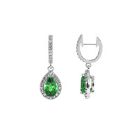 0.87 Ct.Tw. Tsavorite Garnet Natural Diamond Halo Earrings, 14K White Gold Image