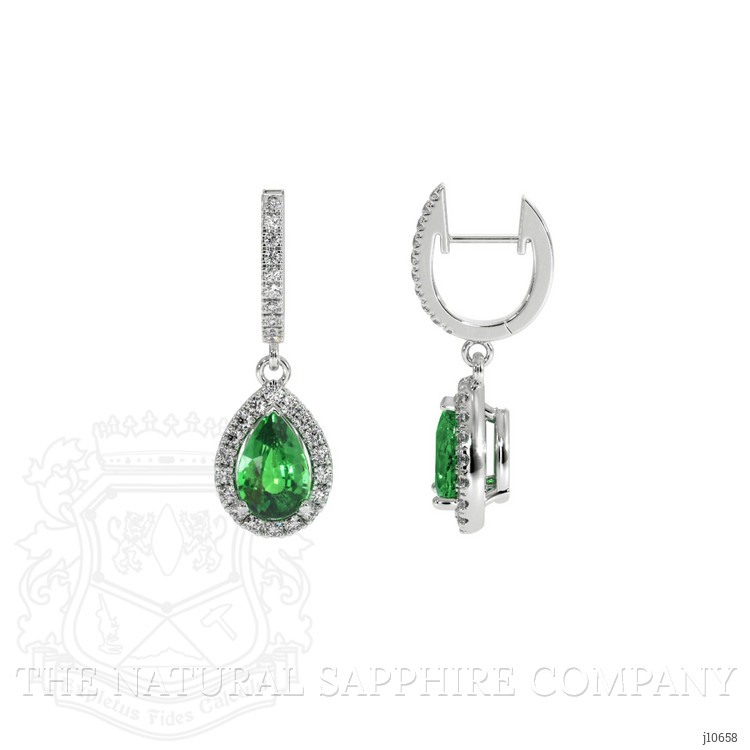 0.87 Ct.Tw. Tsavorite Garnet Natural Diamond Halo Earrings, 14K White Gold