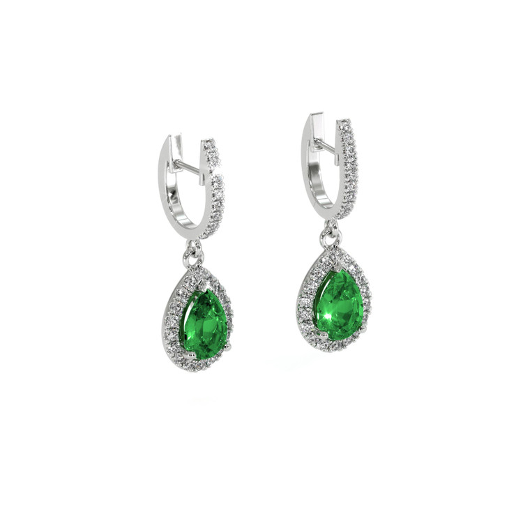 0.87 Ct.Tw. Tsavorite Garnet Natural Diamond Halo Earrings, 14K White Gold