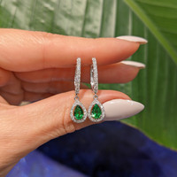 0.87 Ct.Tw. Tsavorite Garnet Natural Diamond Halo Earrings, 14K White Gold Life Style