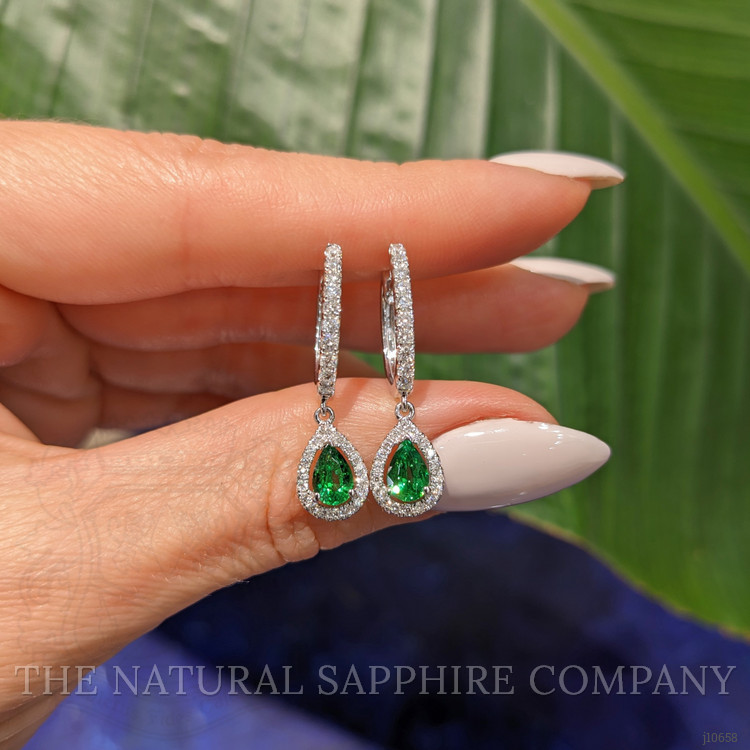 0.87 Ct.Tw. Tsavorite Garnet Natural Diamond Halo Earrings, 14K White Gold