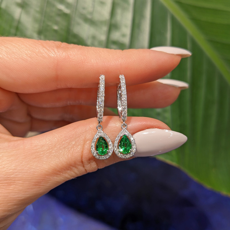 0.87 Ct.Tw. Tsavorite Garnet Natural Diamond Halo Earrings, 14K White Gold
