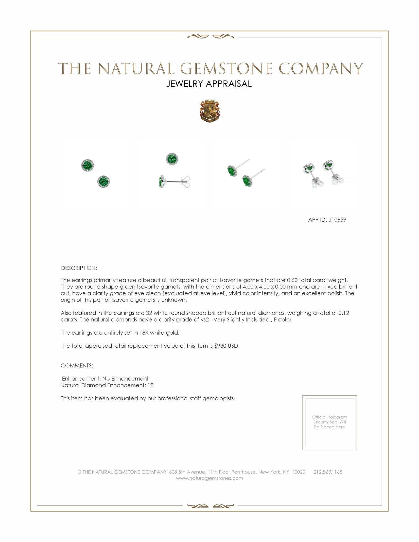 0.60 Ct.Tw. Tsavorite Garnet Natural Diamond Halo Earrings, 18K White Gold