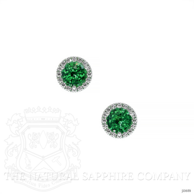 0.60 Ct.Tw. Tsavorite Garnet Natural Diamond Halo Earrings, 18K White Gold
