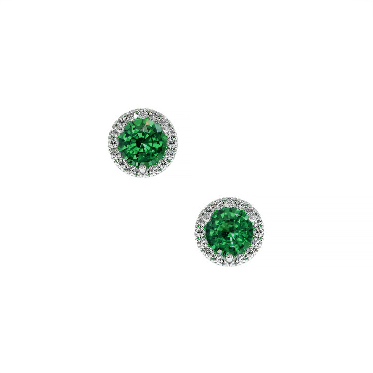 0.60 Ct.Tw. Tsavorite Garnet Natural Diamond Halo Earrings, 18K White Gold