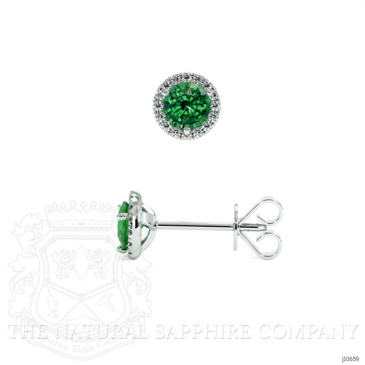 0.60 Ct.Tw. Tsavorite Garnet Natural Diamond Halo Earrings, 18K White Gold