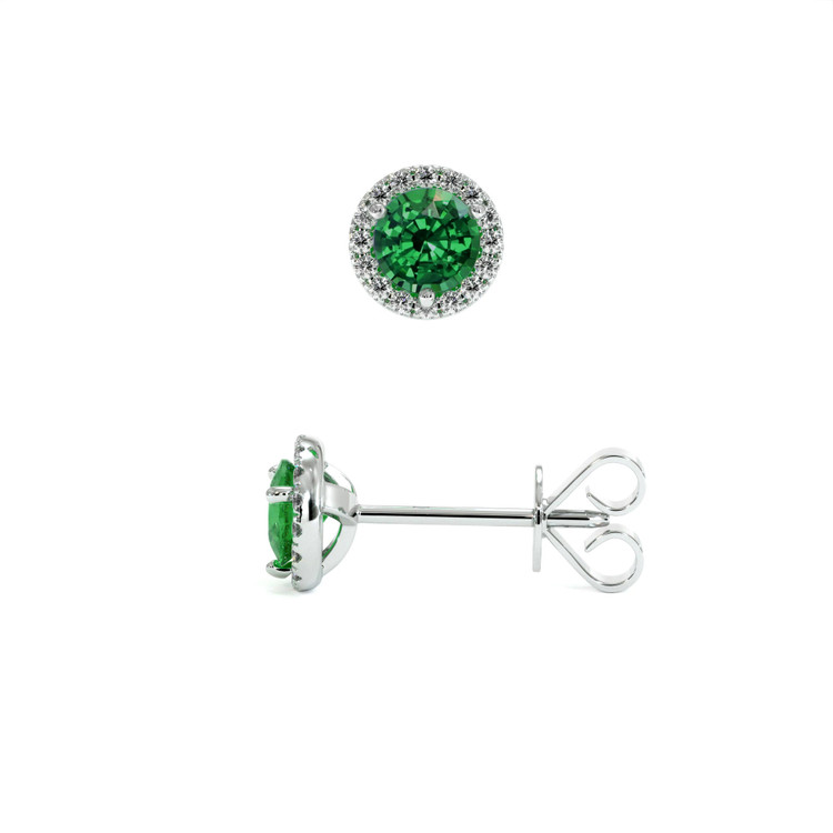 0.60 Ct.Tw. Tsavorite Garnet Natural Diamond Halo Earrings, 18K White Gold