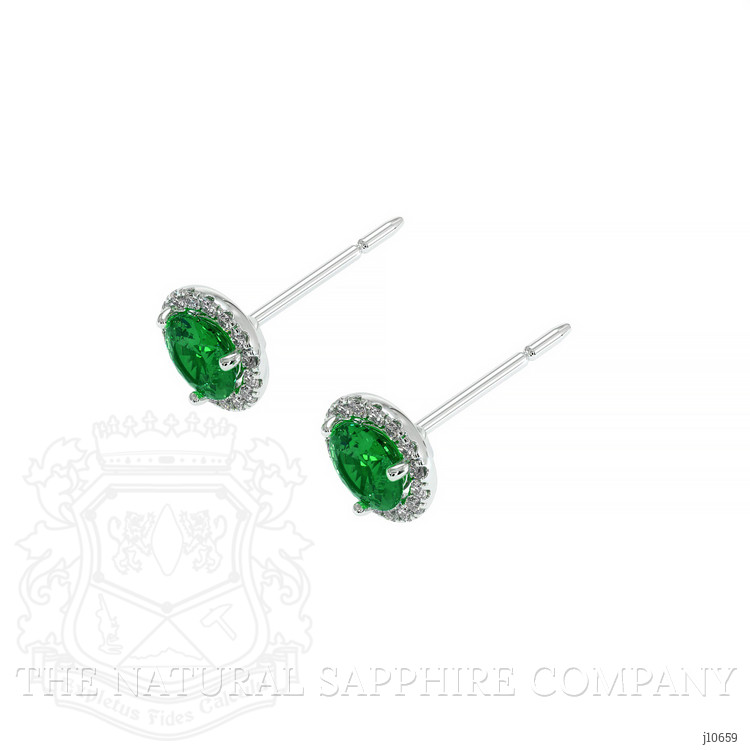 0.60 Ct.Tw. Tsavorite Garnet Natural Diamond Halo Earrings, 18K White Gold