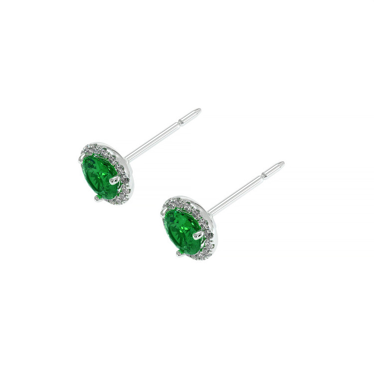 0.60 Ct.Tw. Tsavorite Garnet Natural Diamond Halo Earrings, 18K White Gold