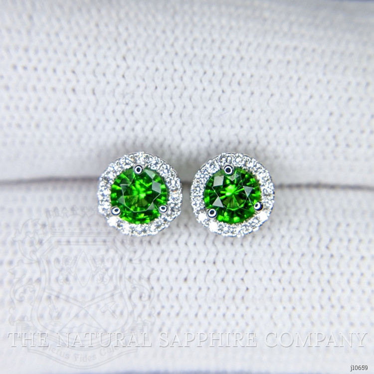 0.60 Ct.Tw. Tsavorite Garnet Natural Diamond Halo Earrings, 18K White Gold
