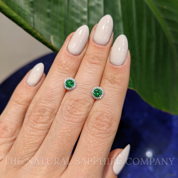 0.60 Ct.Tw. Tsavorite Garnet Natural Diamond Halo Earrings, 18K White Gold