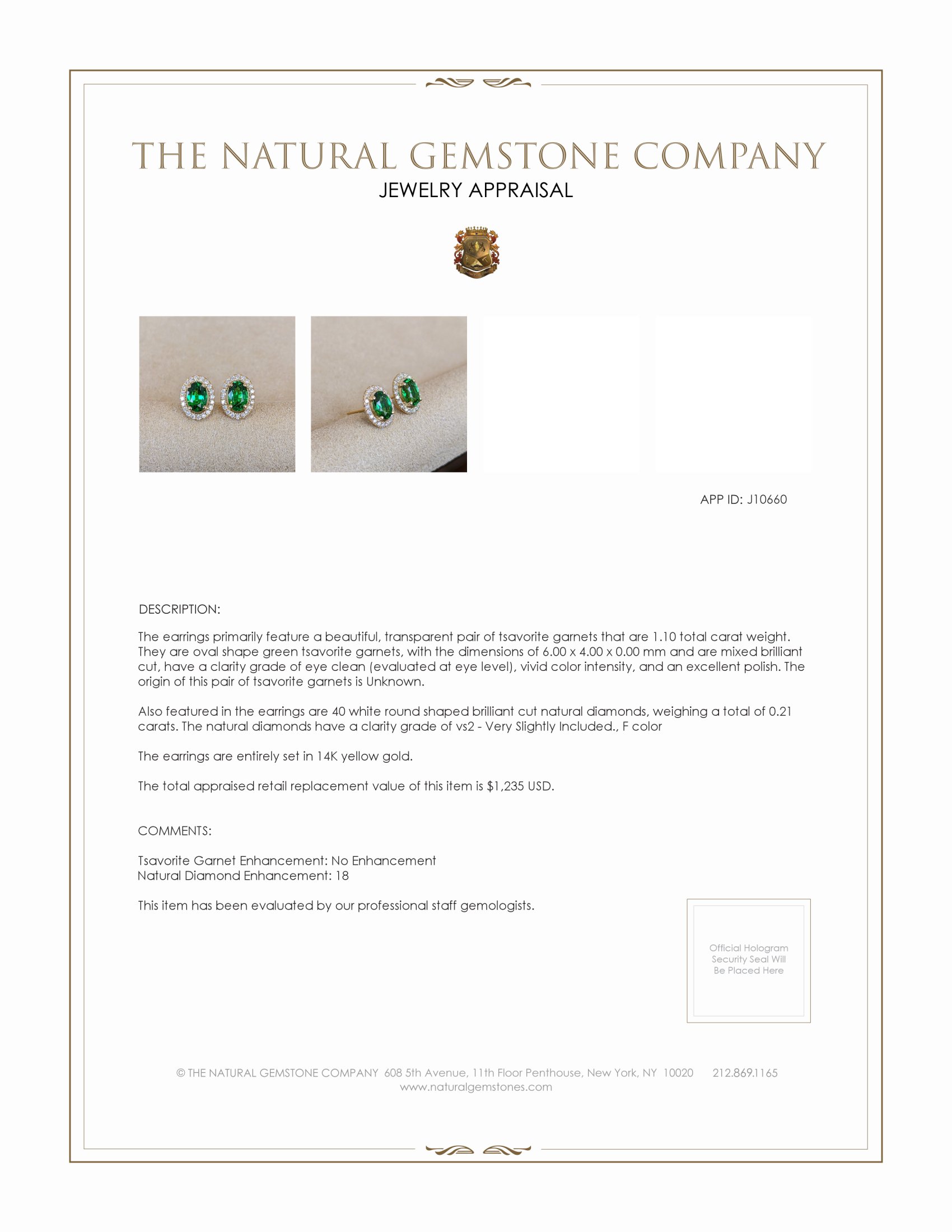 1.10 Ct.Tw. Tsavorite Garnet Natural Diamond Halo Earrings, 14K Yellow Gold