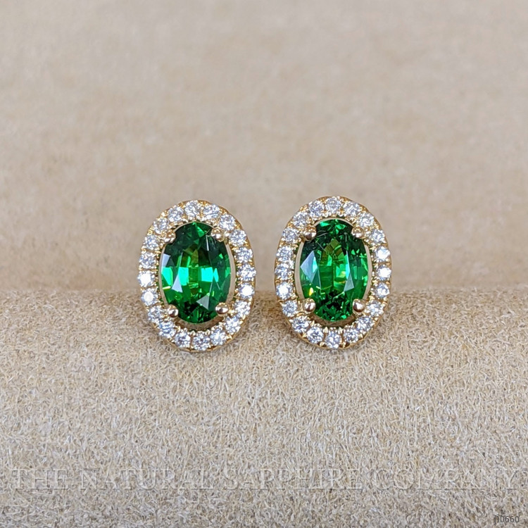 1.10 Ct.Tw. Tsavorite Garnet Natural Diamond Halo Earrings, 14K Yellow Gold