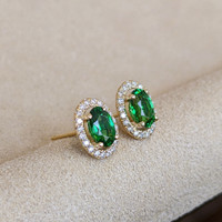 1.10 Ct.Tw. Tsavorite Garnet Natural Diamond Halo Earrings, 14K Yellow Gold Image