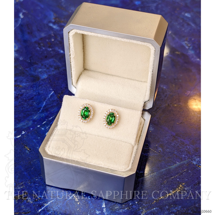 1.10 Ct.Tw. Tsavorite Garnet Natural Diamond Halo Earrings, 14K Yellow Gold