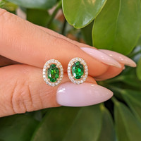 1.10 Ct.Tw. Tsavorite Garnet Natural Diamond Halo Earrings, 14K Yellow Gold Life Style