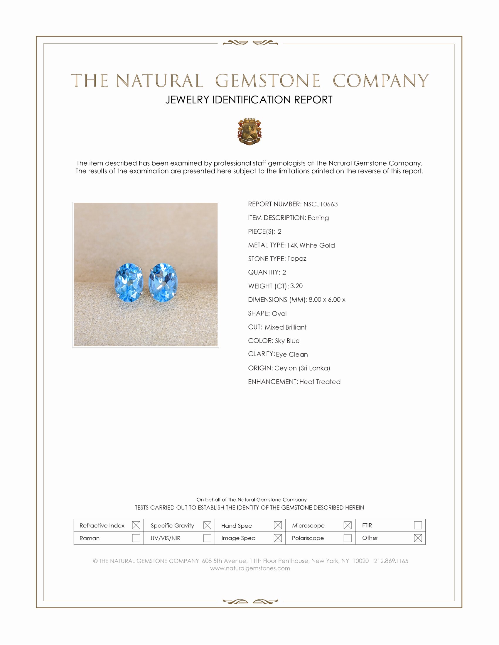 3.20 Ct.Tw. Topaz Studs Earrings, 14K White Gold