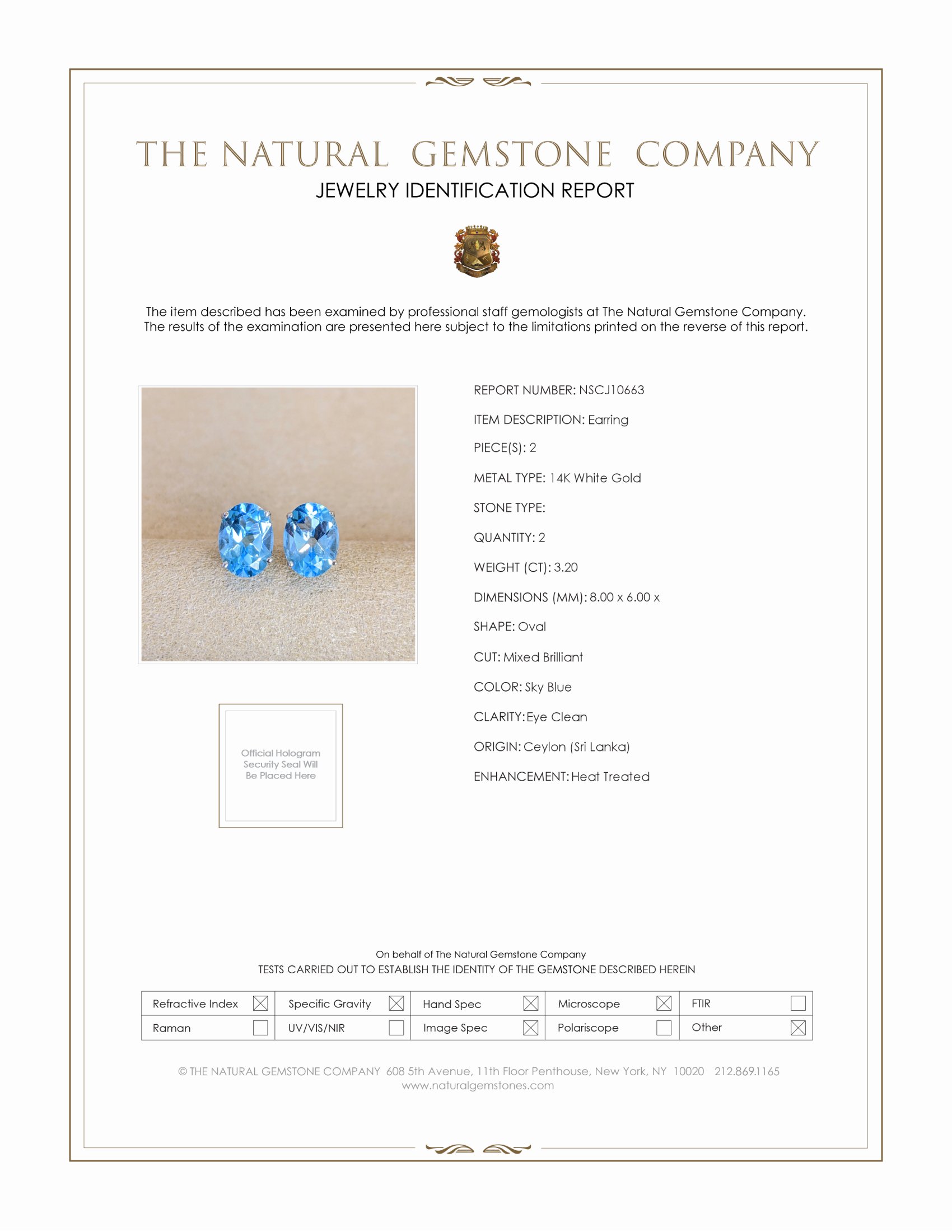 3.20 Ct.Tw. Topaz Studs Earrings, 14K White Gold