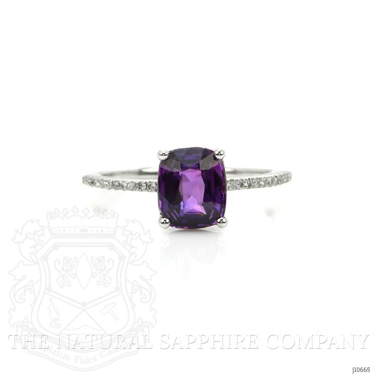 2.04 Ct. Purple Sapphire and Natural Diamond Pave Ring, 18K White Gold