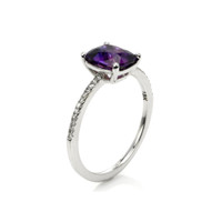 2.04 Ct. Purple Sapphire and Natural Diamond Pave Ring, 18K White Gold Image
