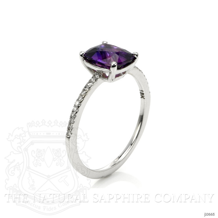 2.04 Ct. Purple Sapphire and Natural Diamond Pave Ring, 18K White Gold