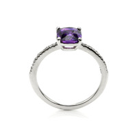 2.04 Ct. Purple Sapphire and Natural Diamond Pave Ring, 18K White Gold Image