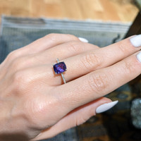 2.04 Ct. Purple Sapphire and Natural Diamond Pave Ring, 18K White Gold Life Style