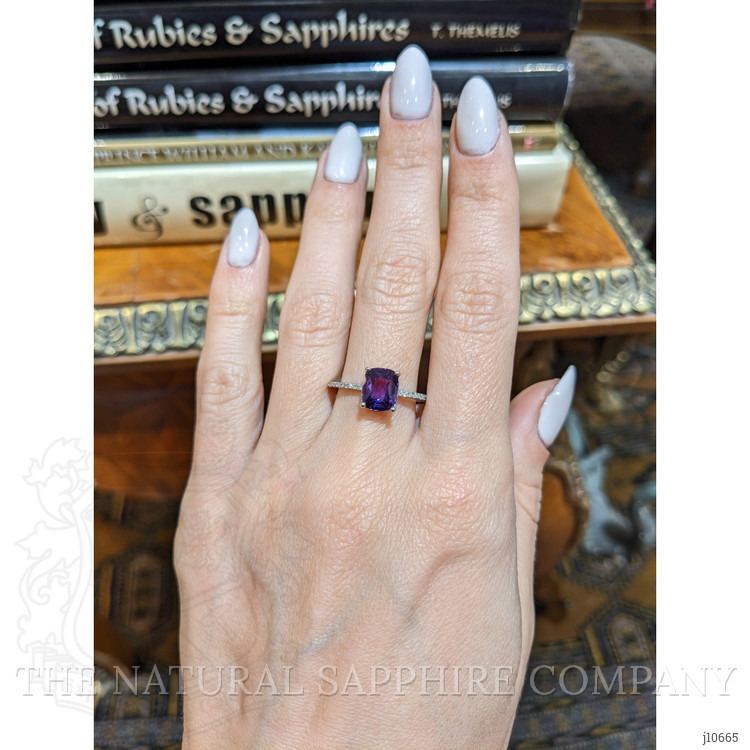 2.04 Ct. Purple Sapphire and Natural Diamond Pave Ring, 18K White Gold