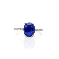 3.64 Ct. Blue Sapphire and Natural Diamond Pave Ring, 18K White Gold Video