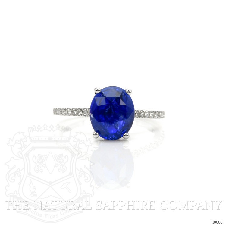 3.64 Ct. Blue Sapphire and Natural Diamond Pave Ring, 18K White Gold