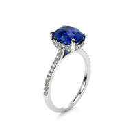 3.64 Ct. Blue Sapphire and Natural Diamond Pave Ring, 18K White Gold Image